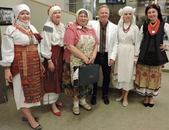 Jim, Baba Magda, and 4 lovelies at an Edmonton Media Launch